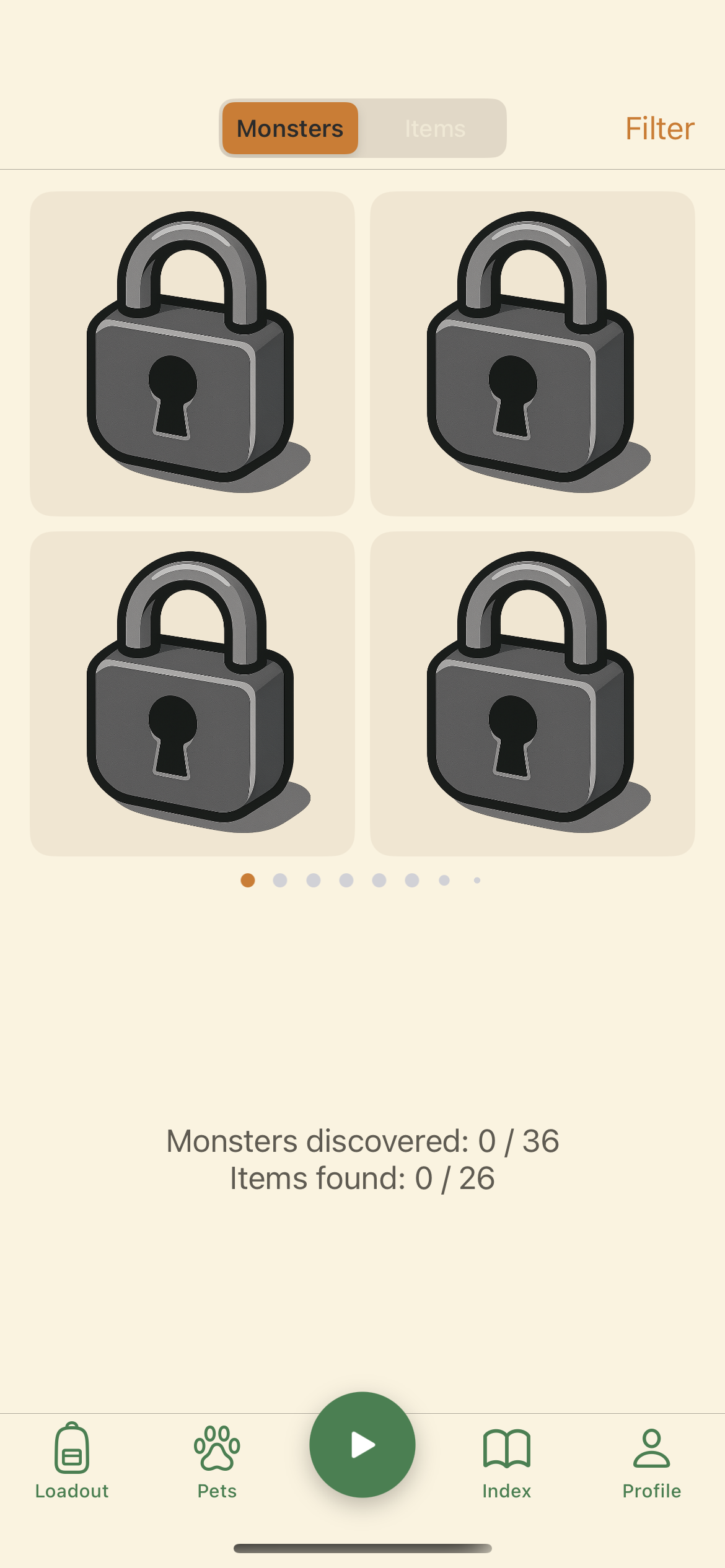 Index tab (creatures/items)